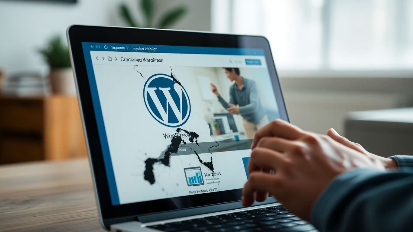 WordPress website repair on a laptop screen.