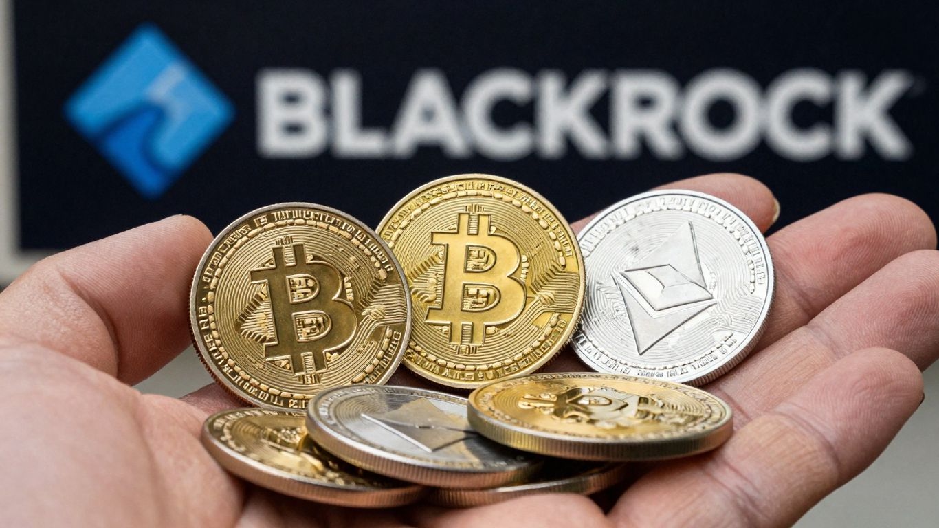 BlackRock's crypto investments with Bitcoin and Ethereum coins.