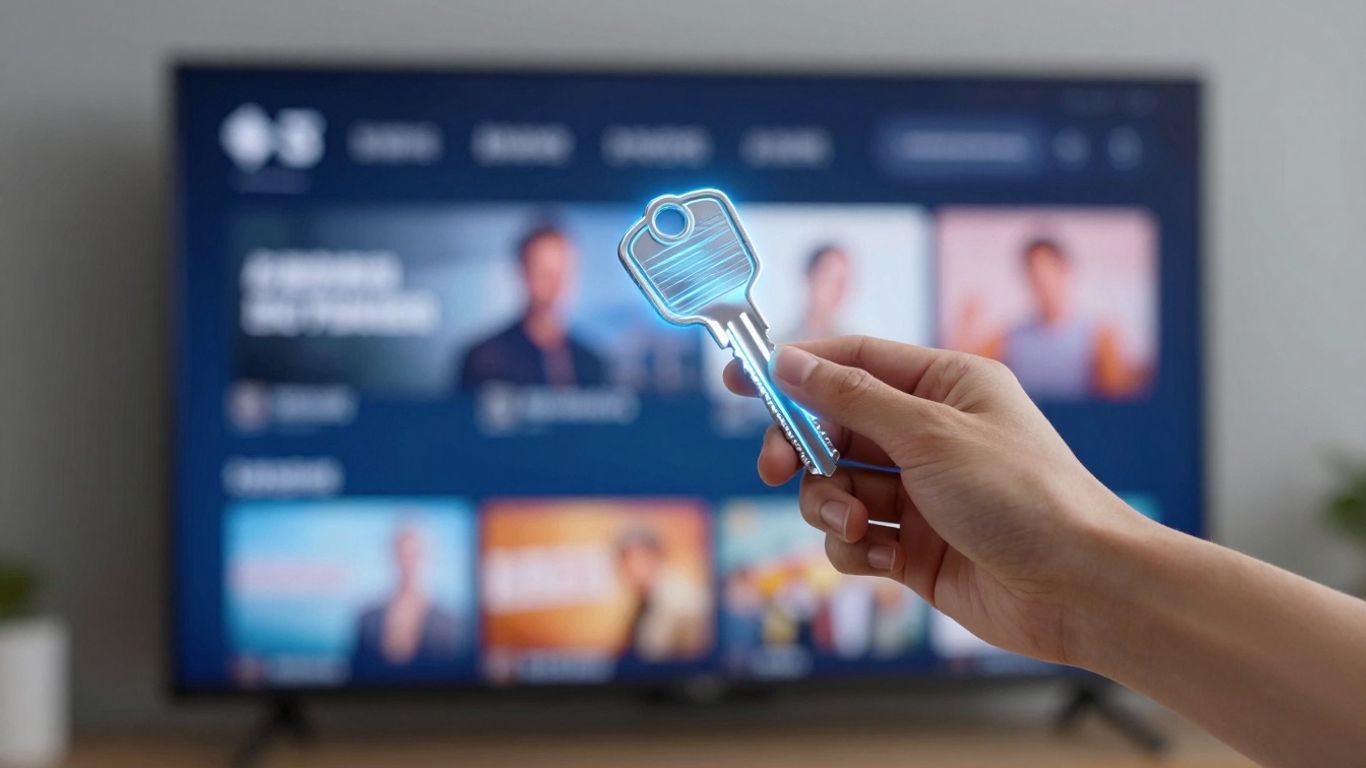 Television screen with a glowing digital key.