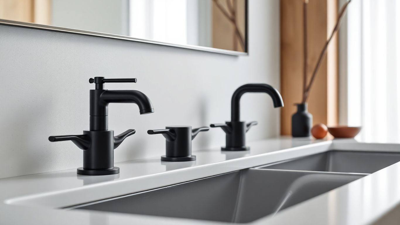 Modern bathroom with elegant black taps.
