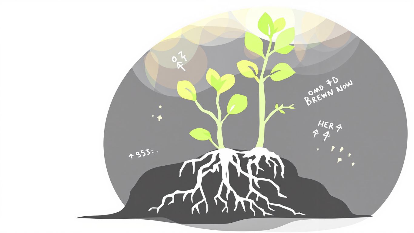 Growing plant with interconnected roots and branches.