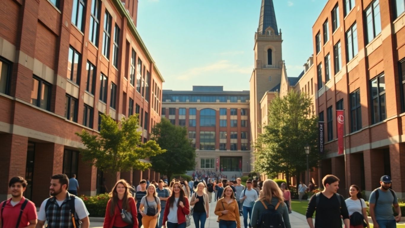 RIT campus with students and buildings.