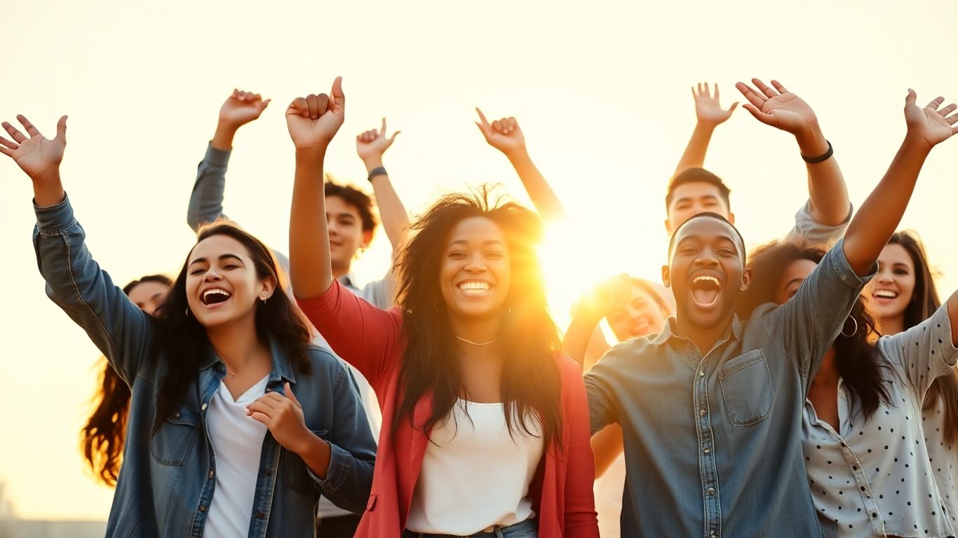 People celebrating success and achieving goals.