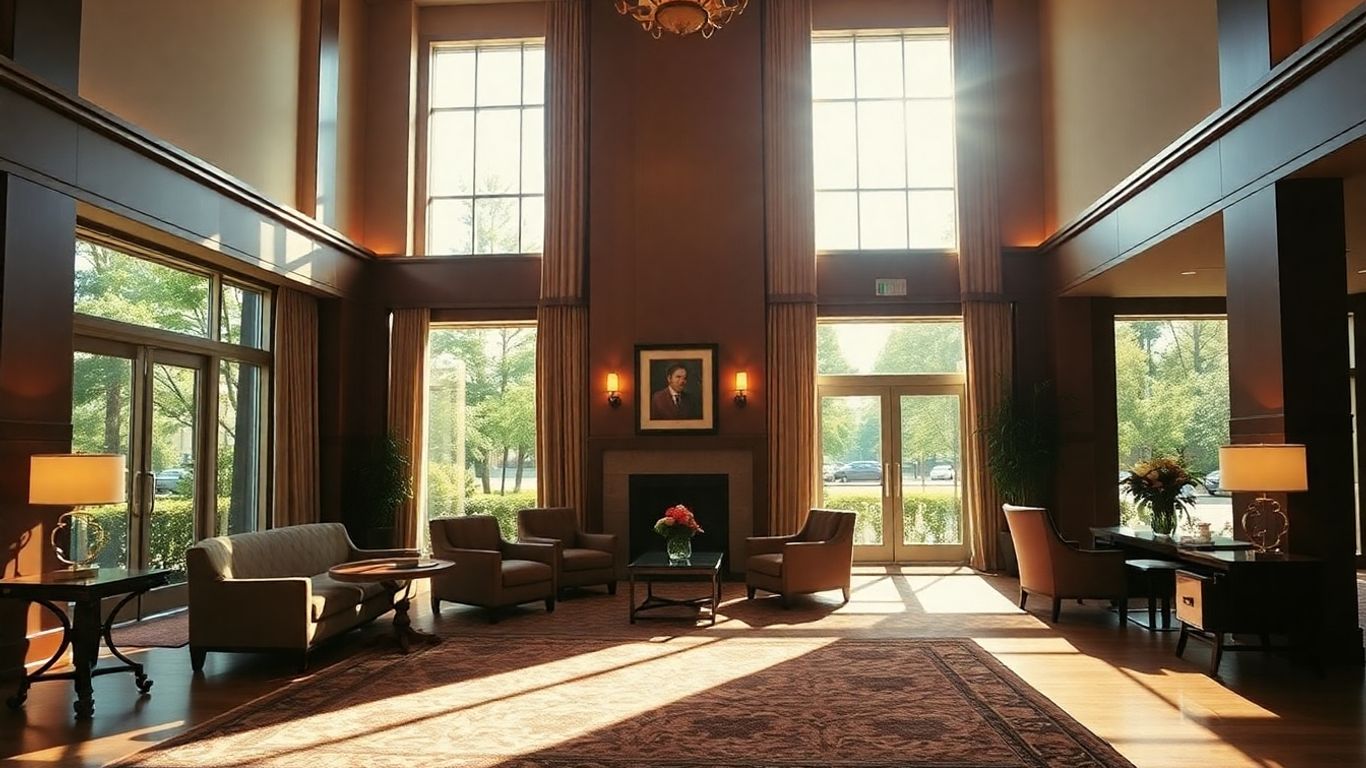 Lobby d'hôtel accueillant avec lumière naturelle