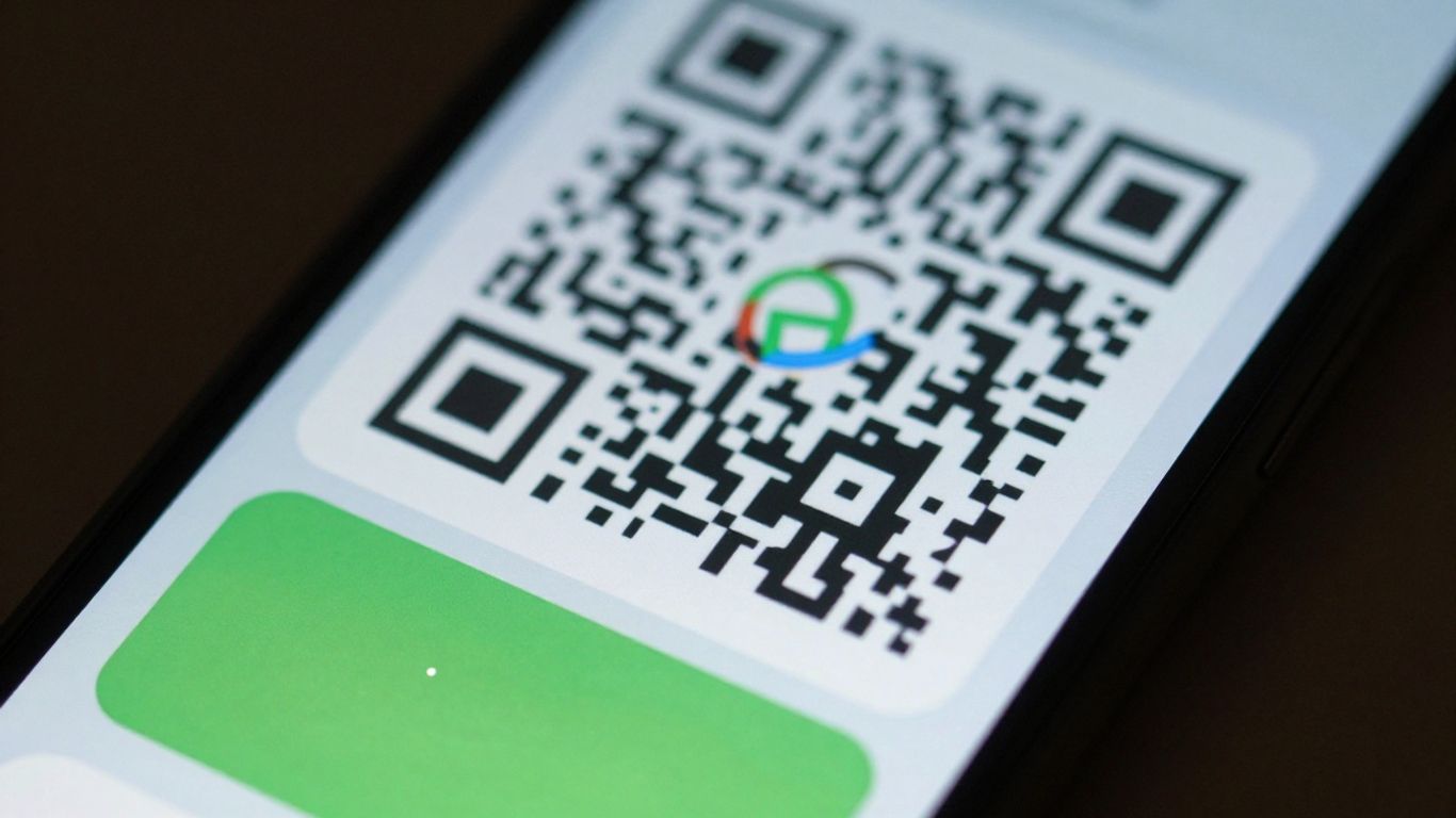 Smartphone displaying a QR code.