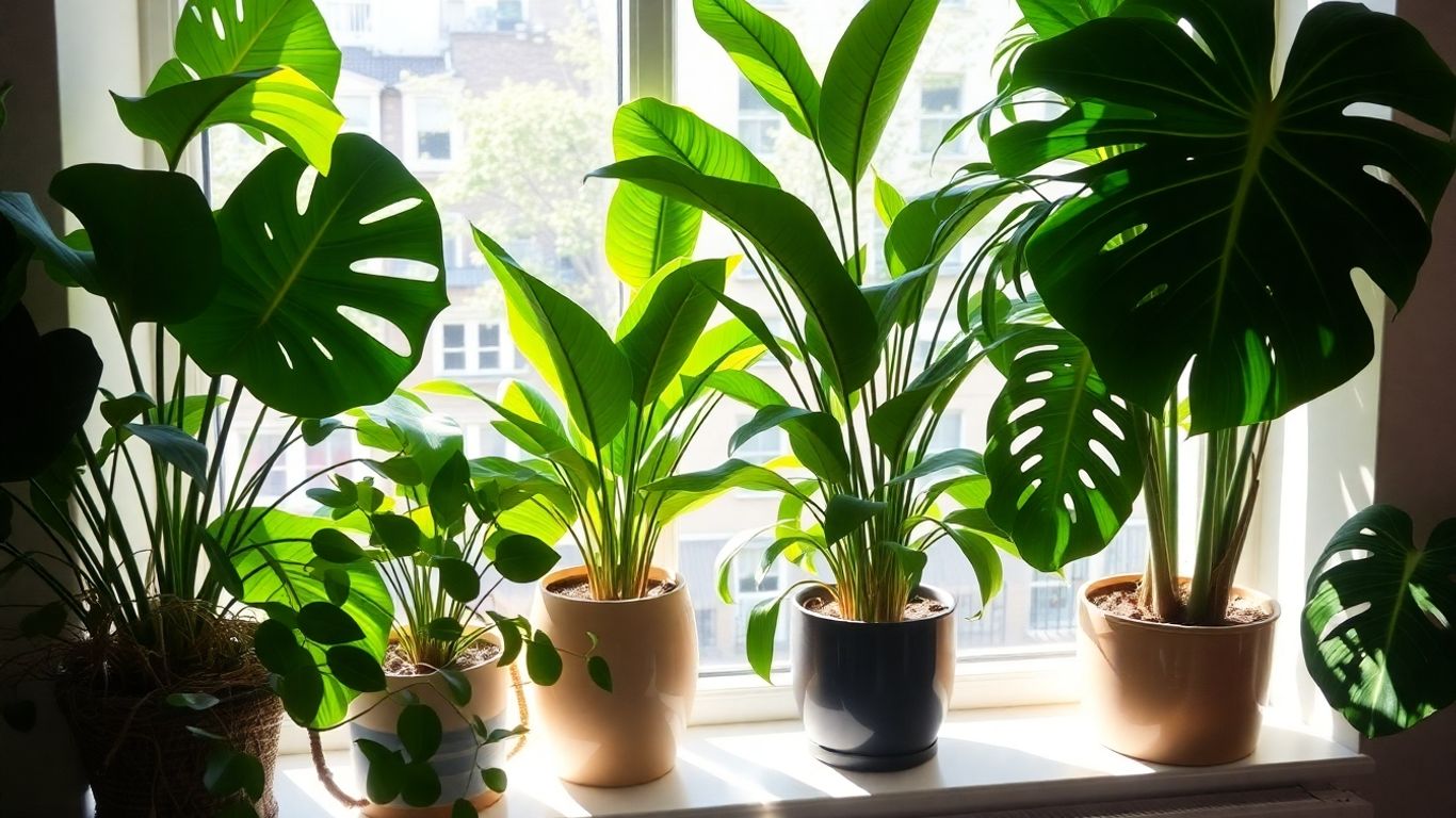 Tropische Pflanzen in einem hellen Stadthaus.