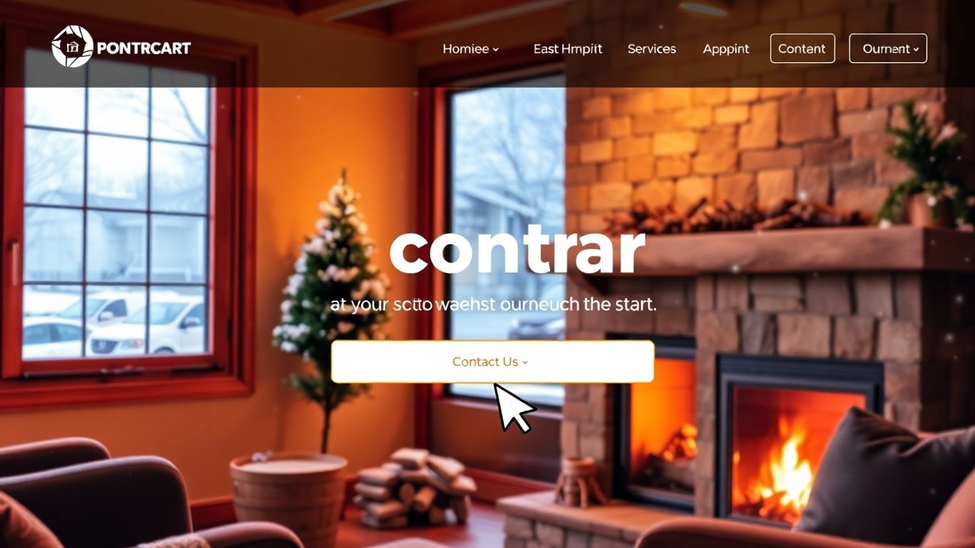 Contractor website homepage with winter scene outside.