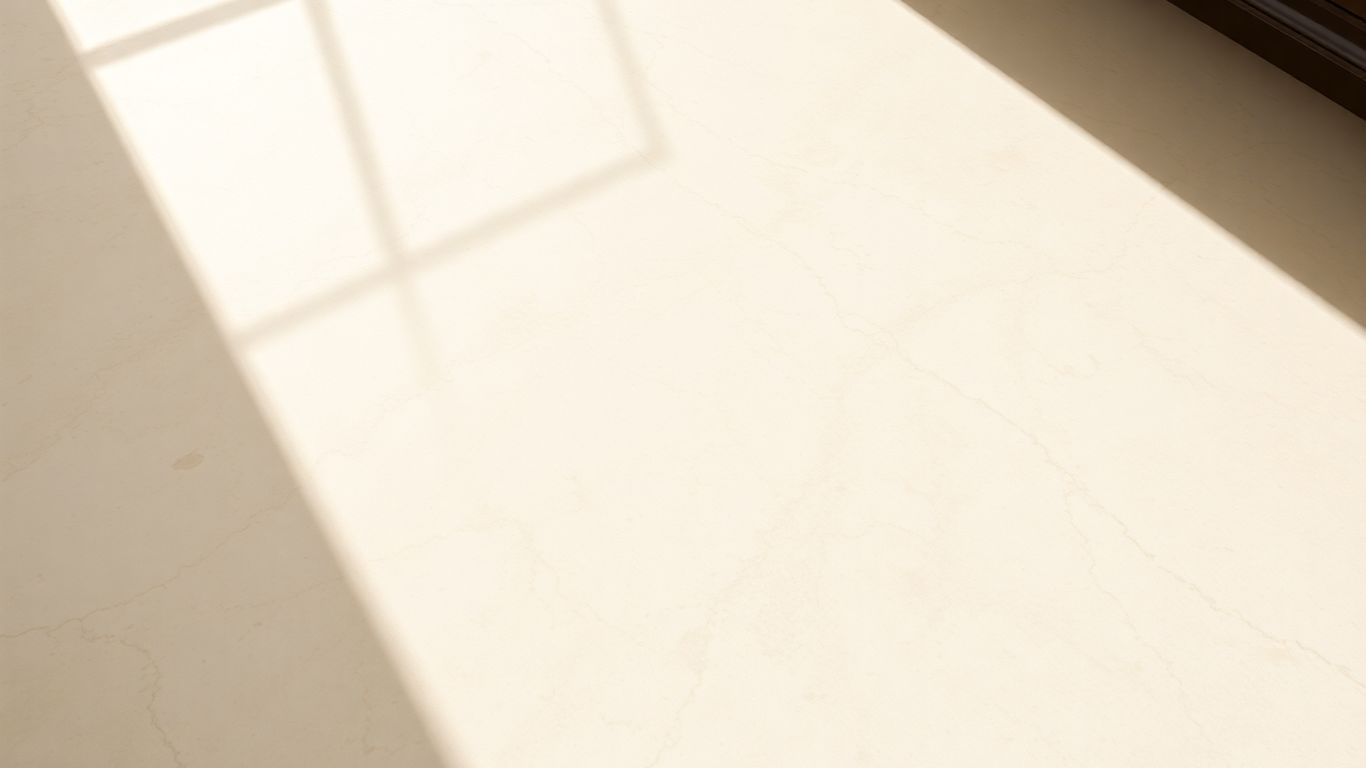 Polished Botticino marble floor with subtle veining.