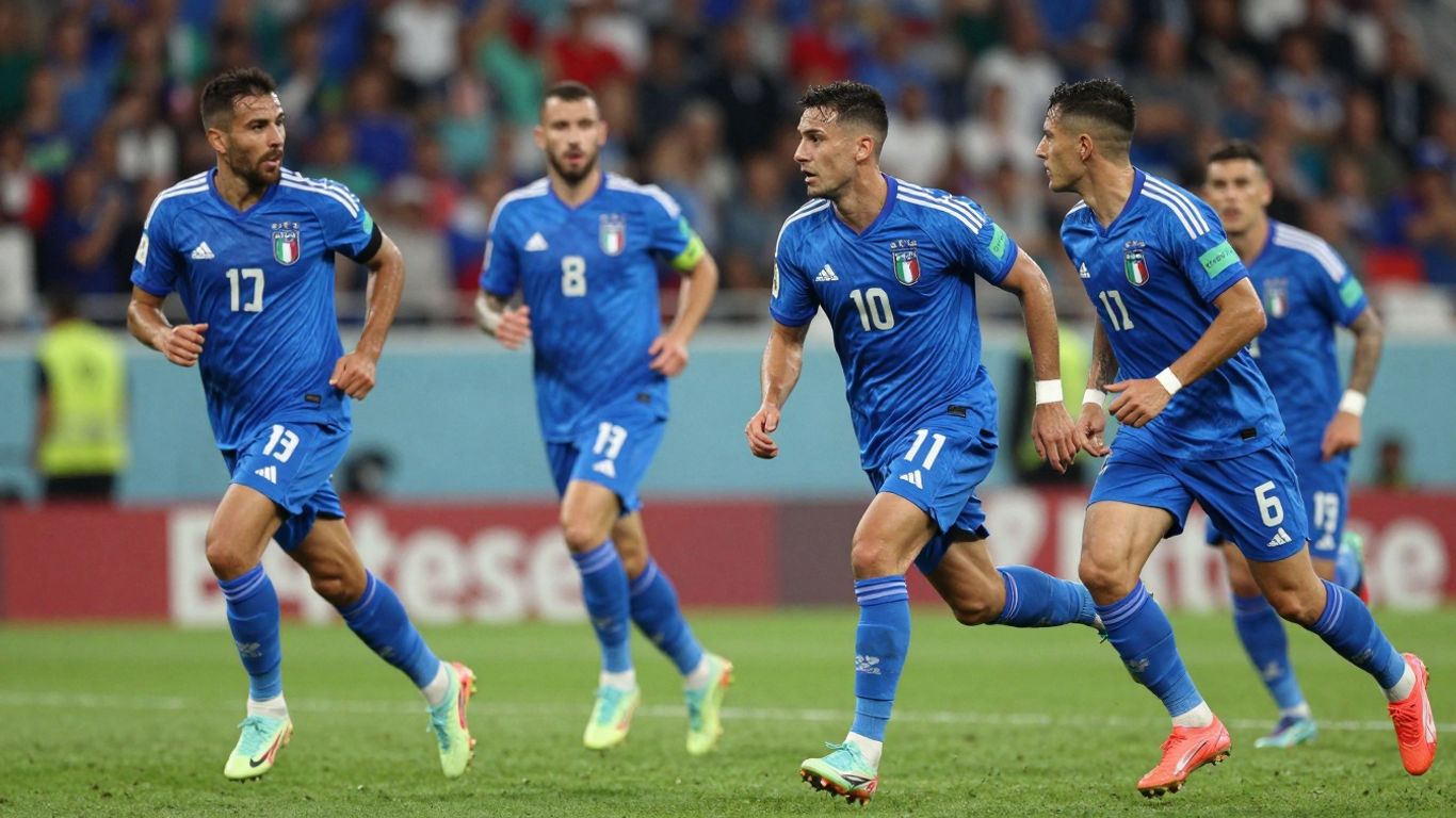 Italian football team playing in a World Cup qualifier match.