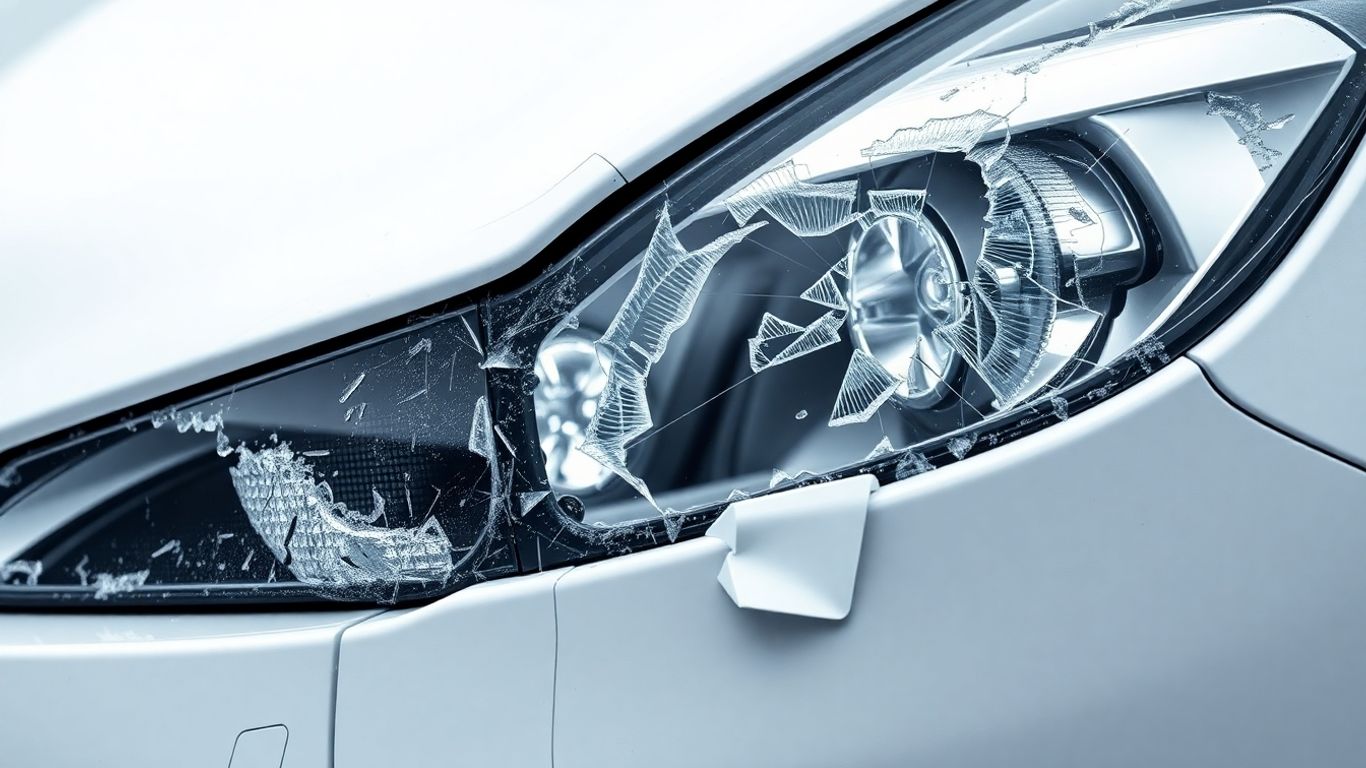 Beschädigtes Auto: Stoßstange und Spiegel im Detail.