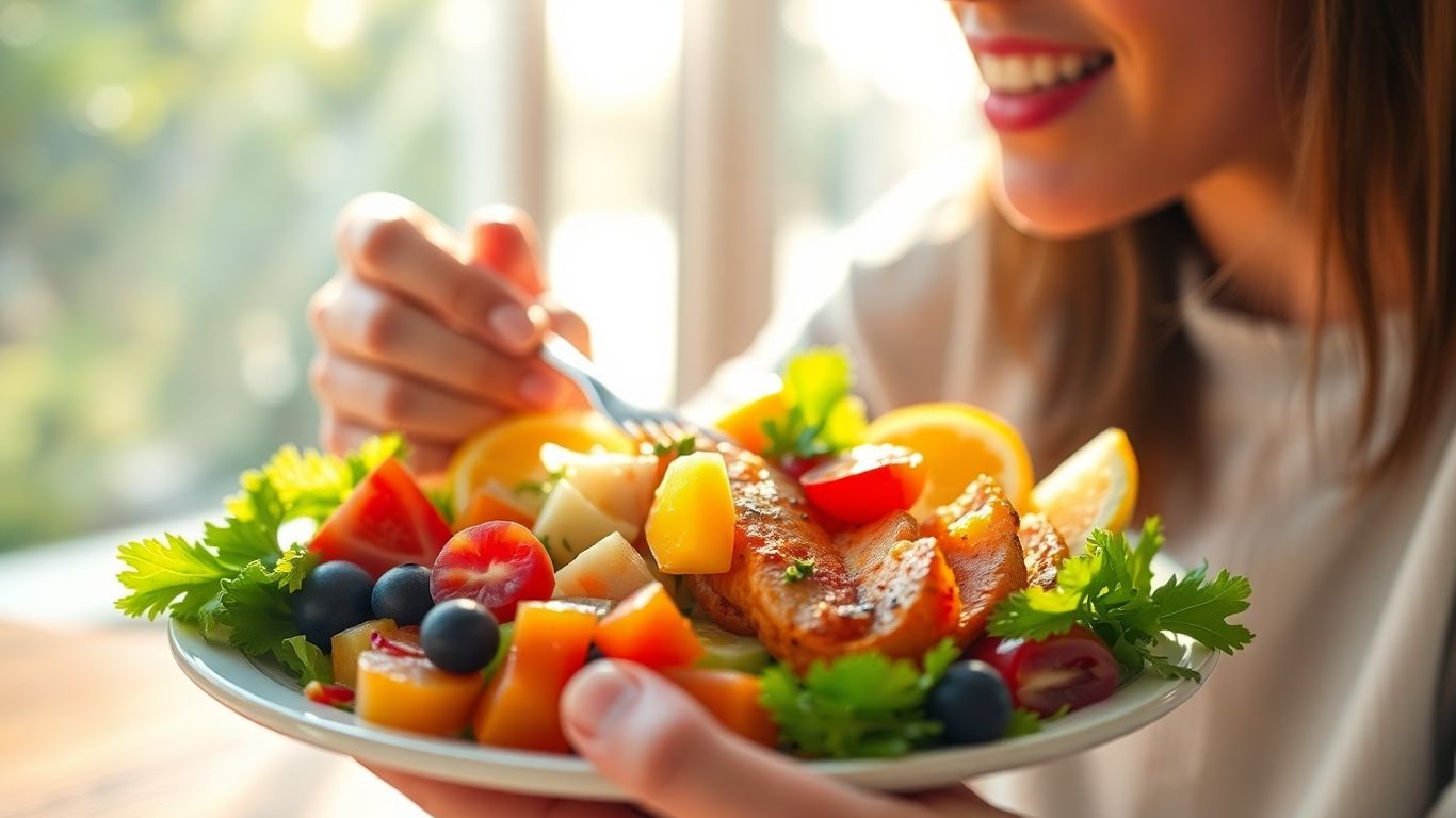Pessoa comendo refeição saudável e colorida para emagrecer.