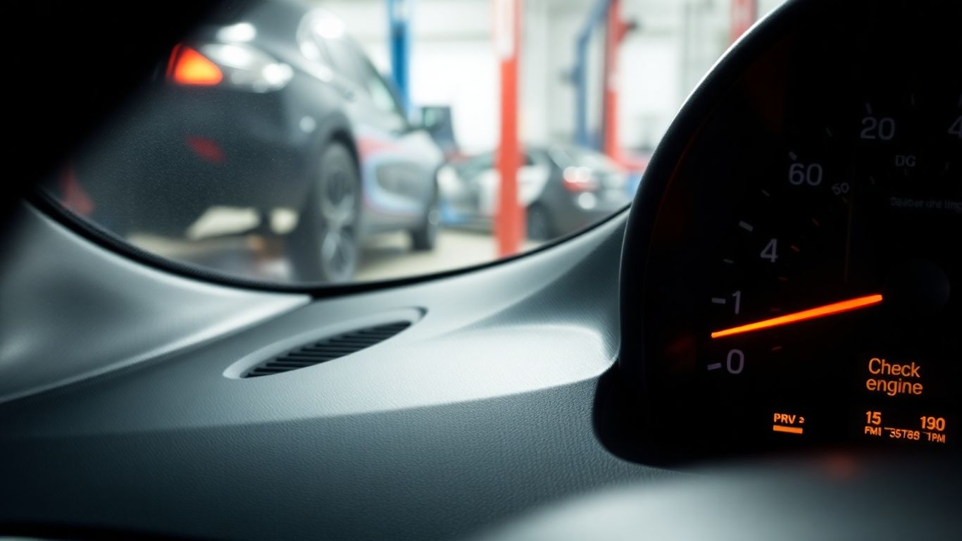 Car dashboard with illuminated warning light