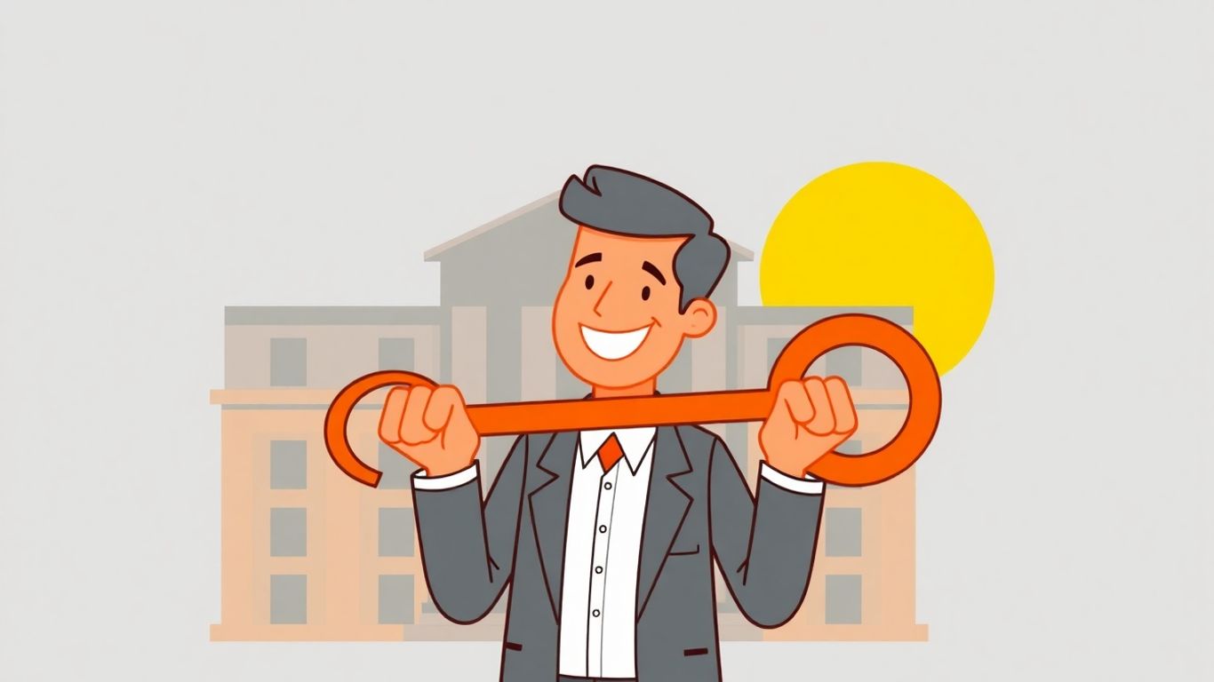 Federal employee with a key and building.