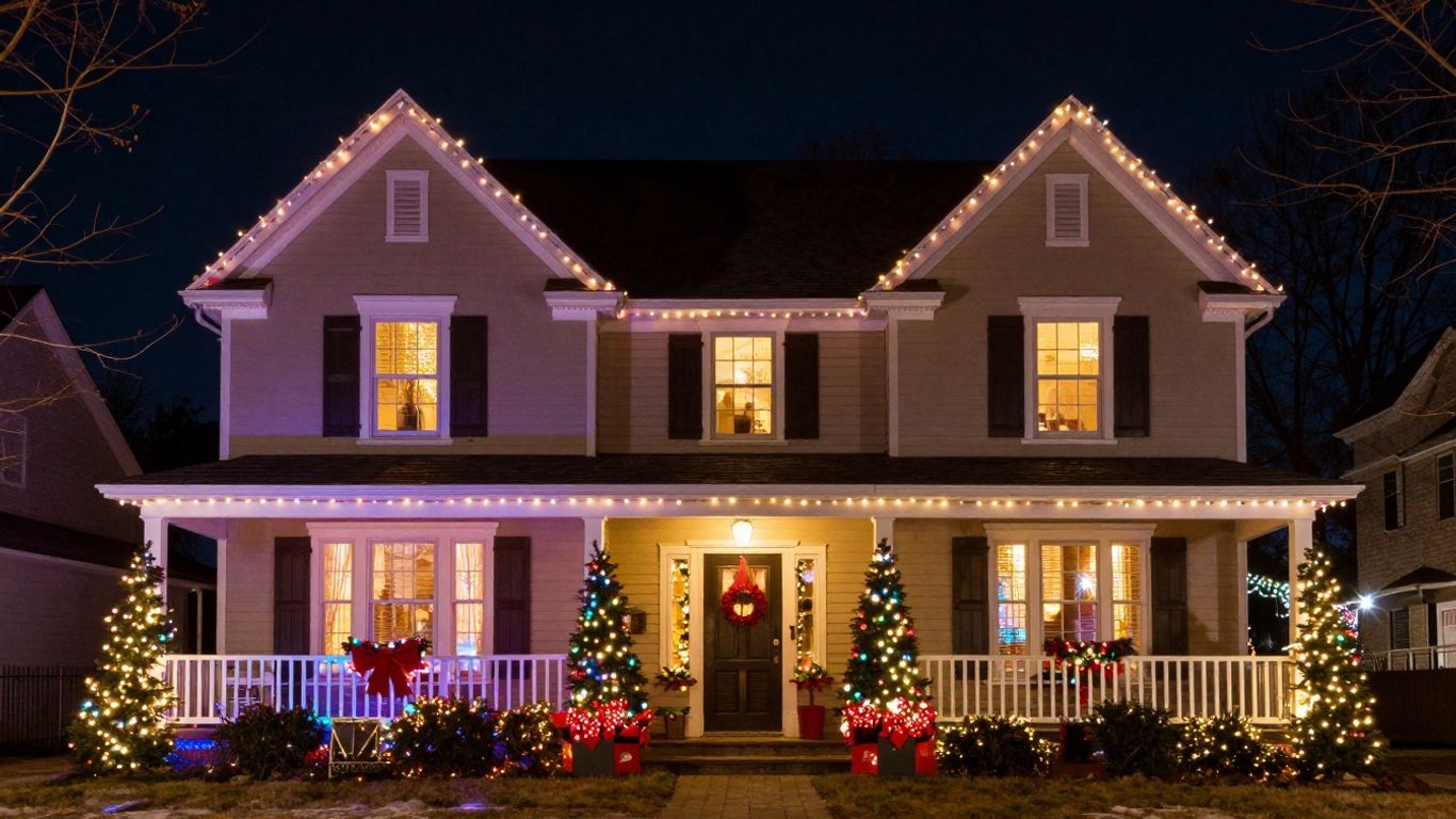 Glen Carbon house decorated with bright Christmas lights.