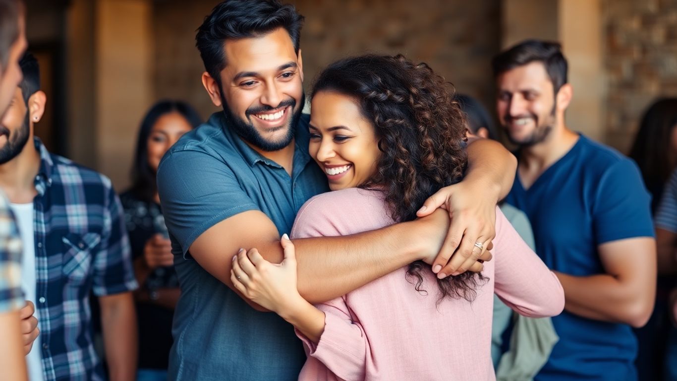 Couple included in a group of friends.