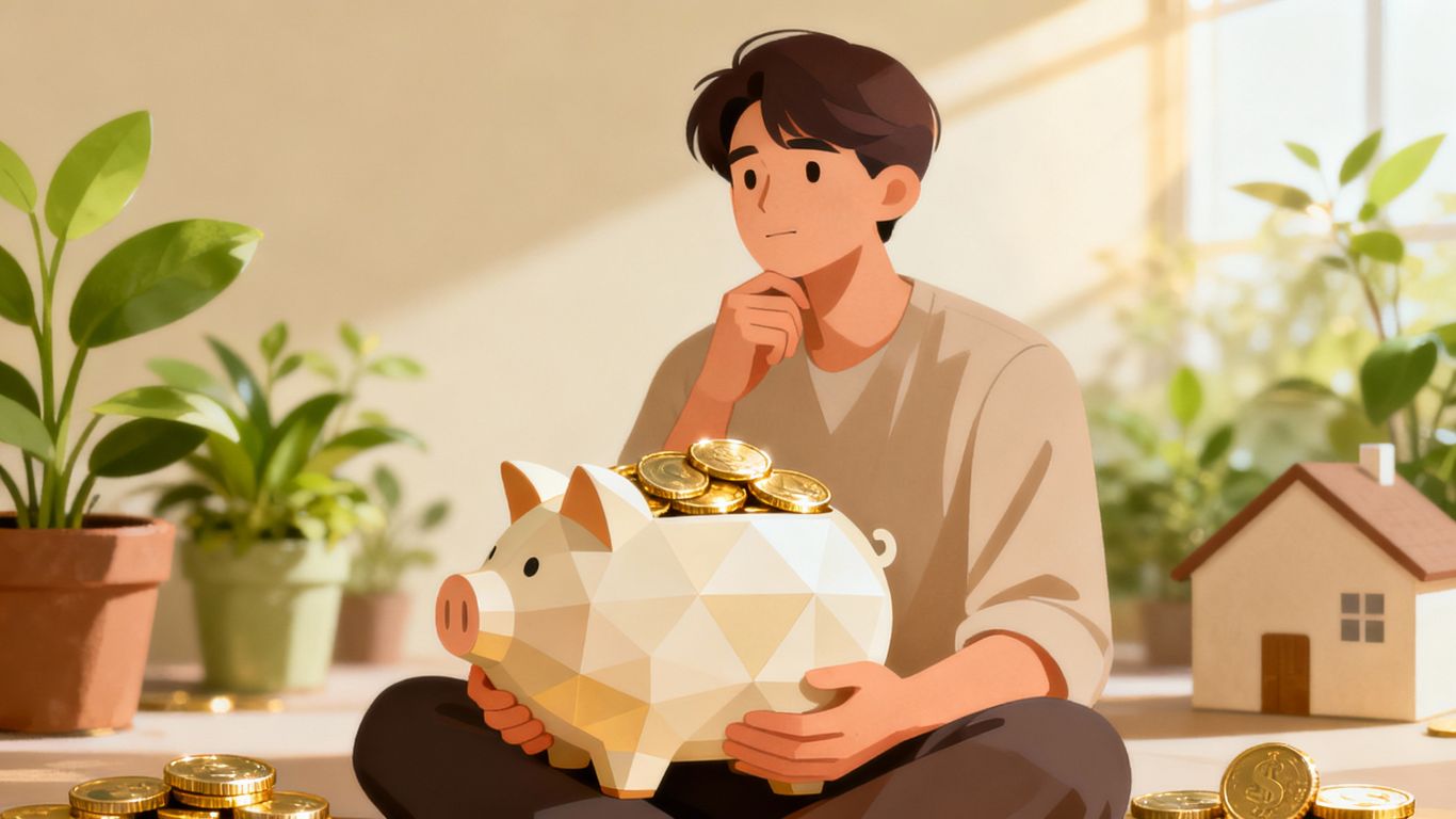 Piggy bank with coins, symbolizing retirement savings.