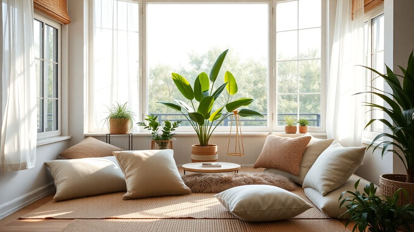 Salle paisible avec lumière naturelle et plantes à Auray.