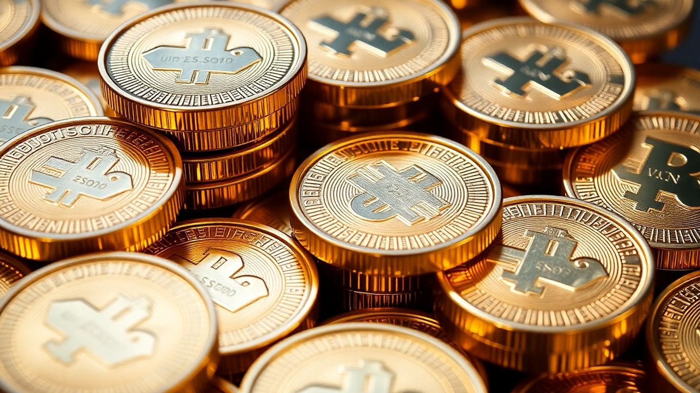 Gold bullion rounds stacked for sale.