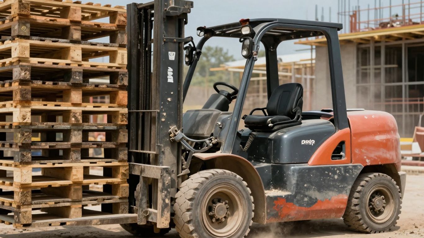 รถโฟล์คลิฟท์น้ำมันทำงานกลางแจ้ง ยกของหนัก