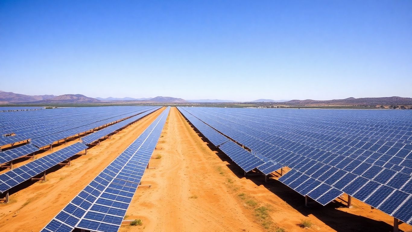 Panneaux solaires dans un champ en Espagne sous le soleil.
