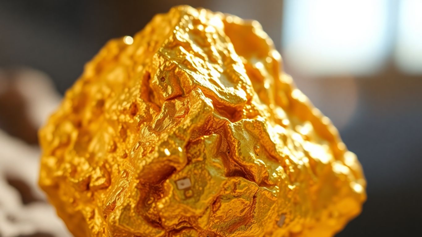 Raw gold nugget in a mine