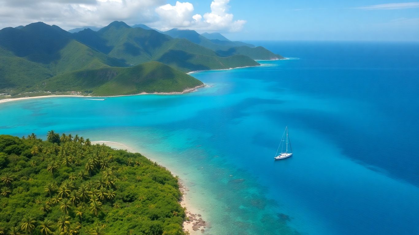 Paysage de Guadeloupe avec mer et montagnes