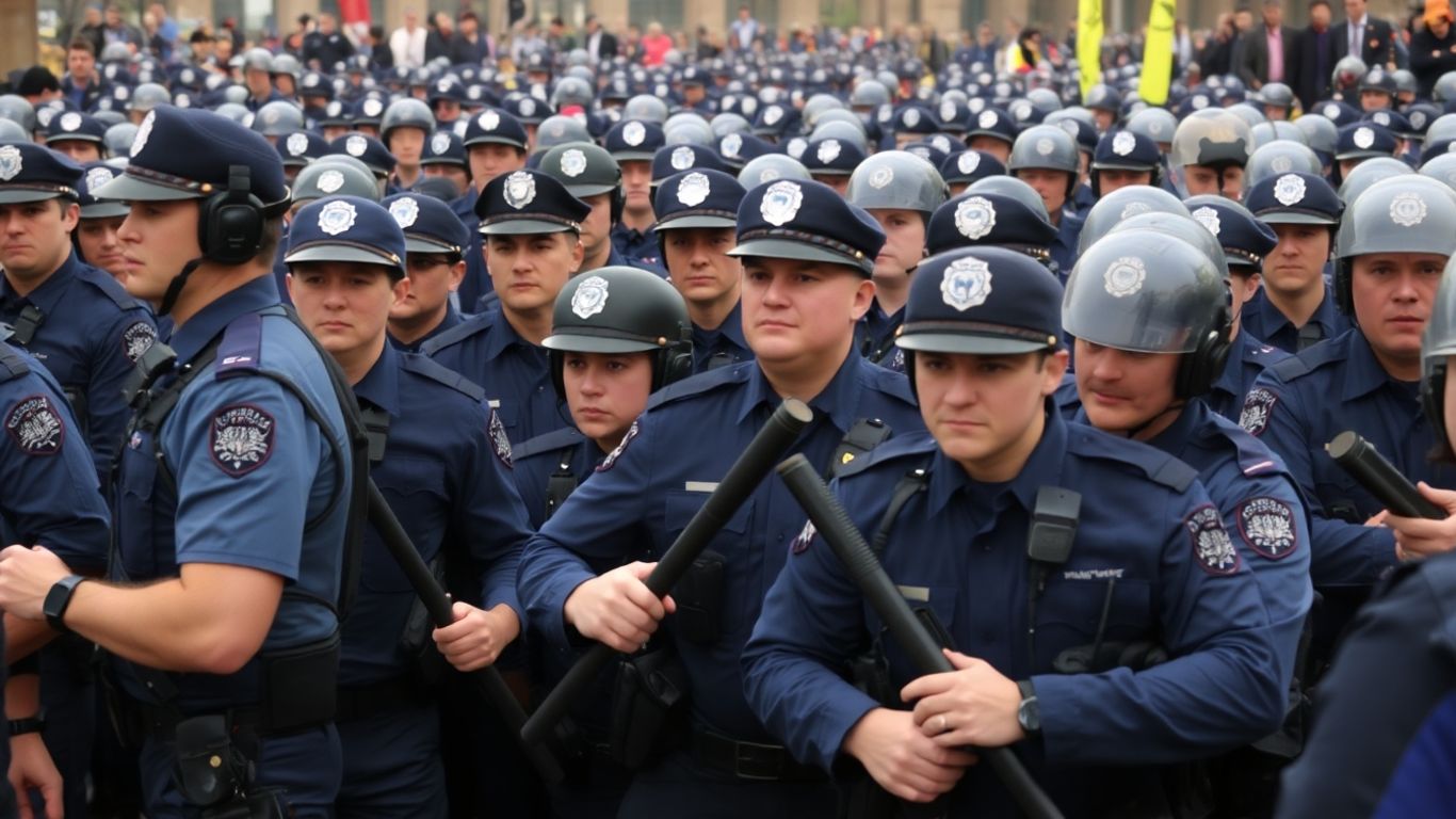 Policiers en uniforme mobilisés lors d'une manifestation.