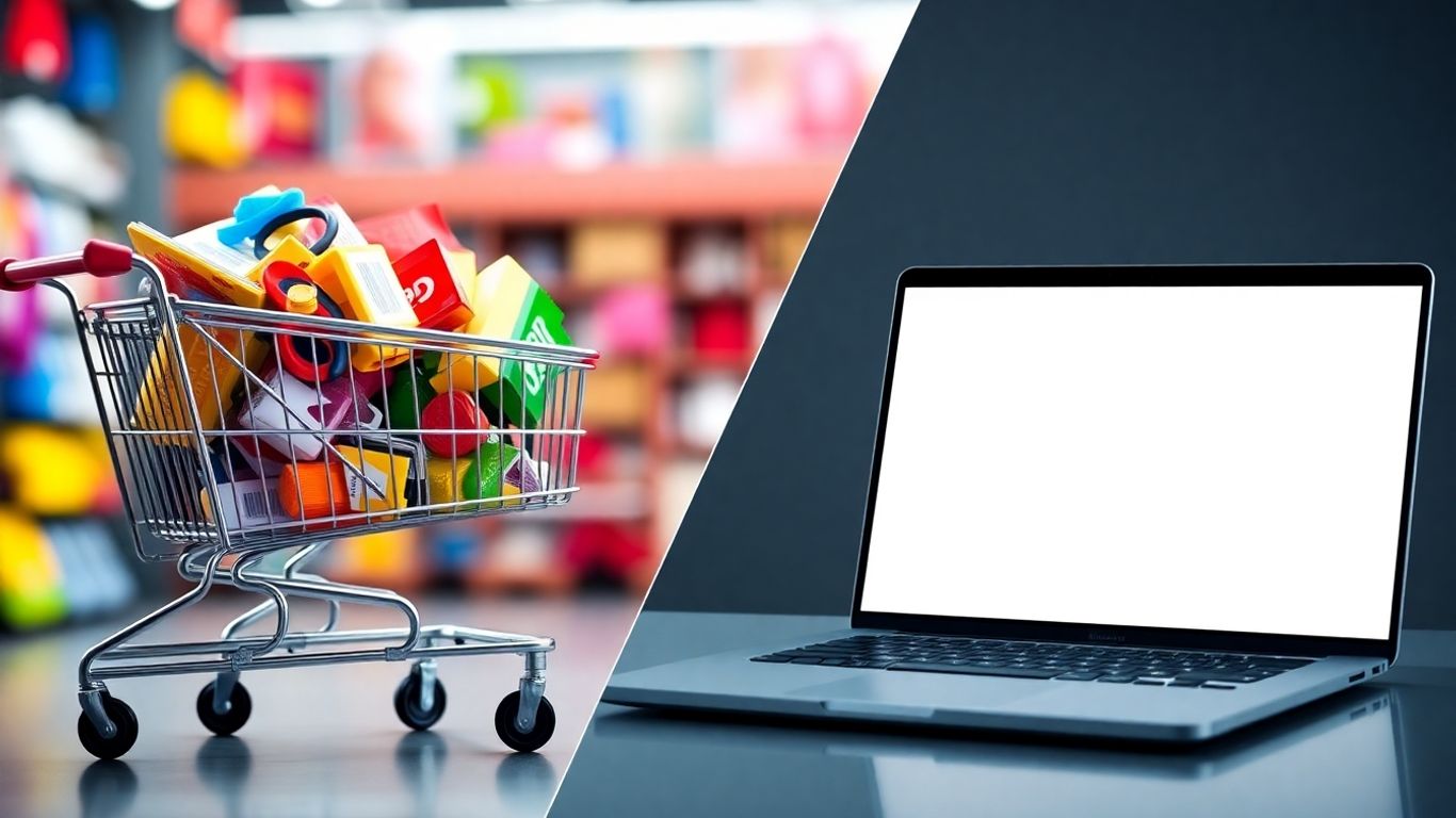 Shopping cart versus laptop for business models.