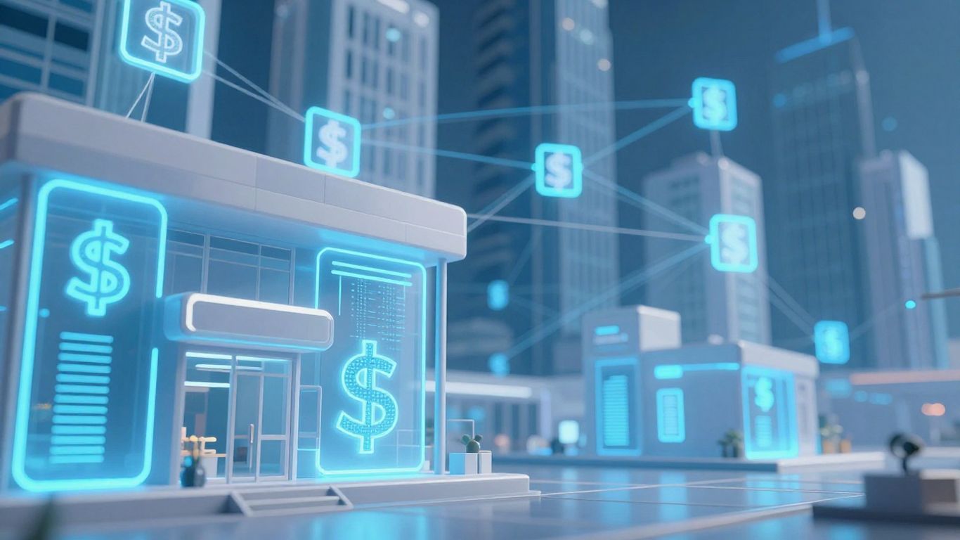 Blockchain transforming retail industry with digital blocks.