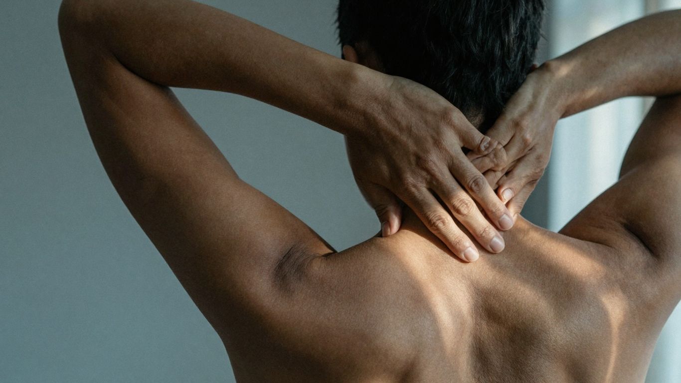 Person stretching back, feeling relief from pain.