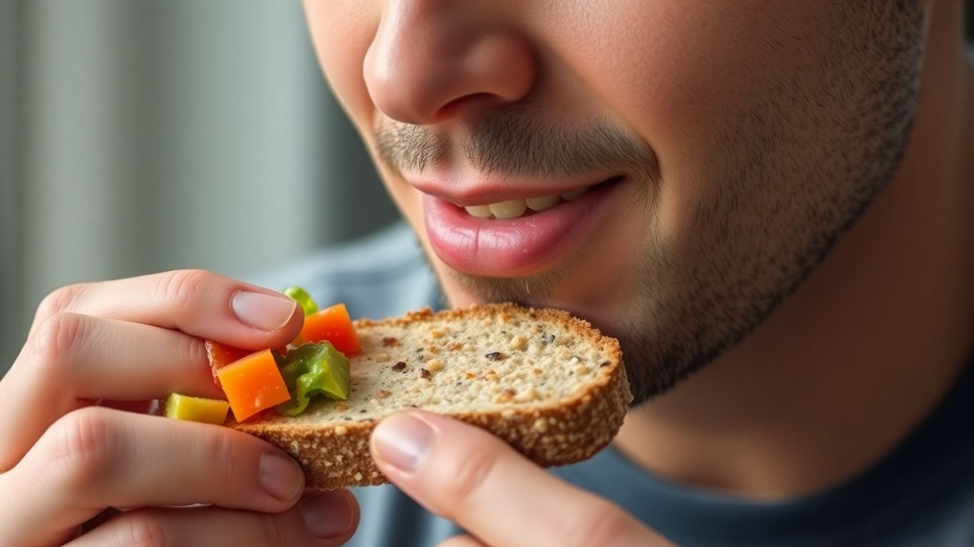 Person chewing food for better digestion.