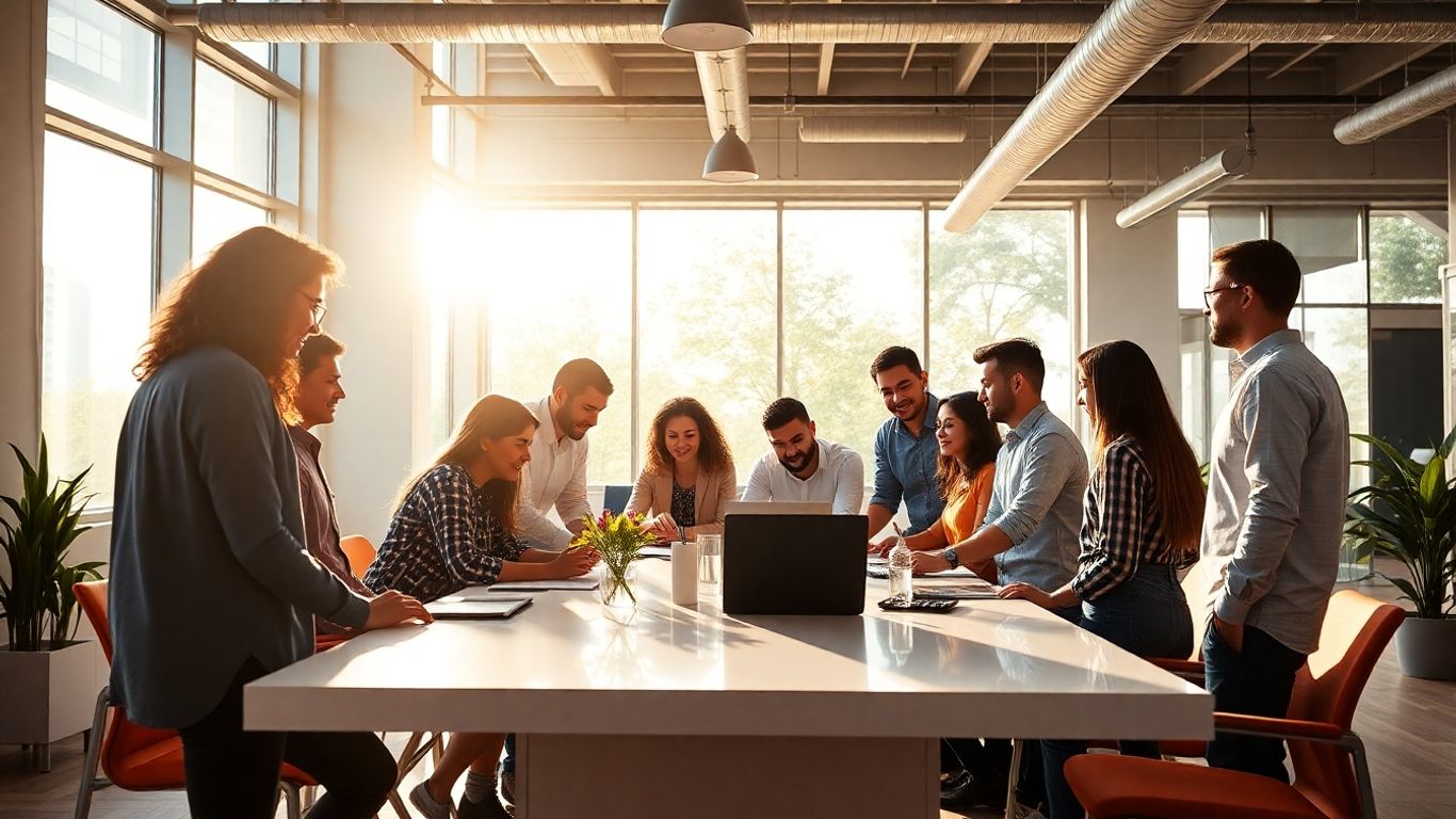 People collaborating in a modern office environment.
