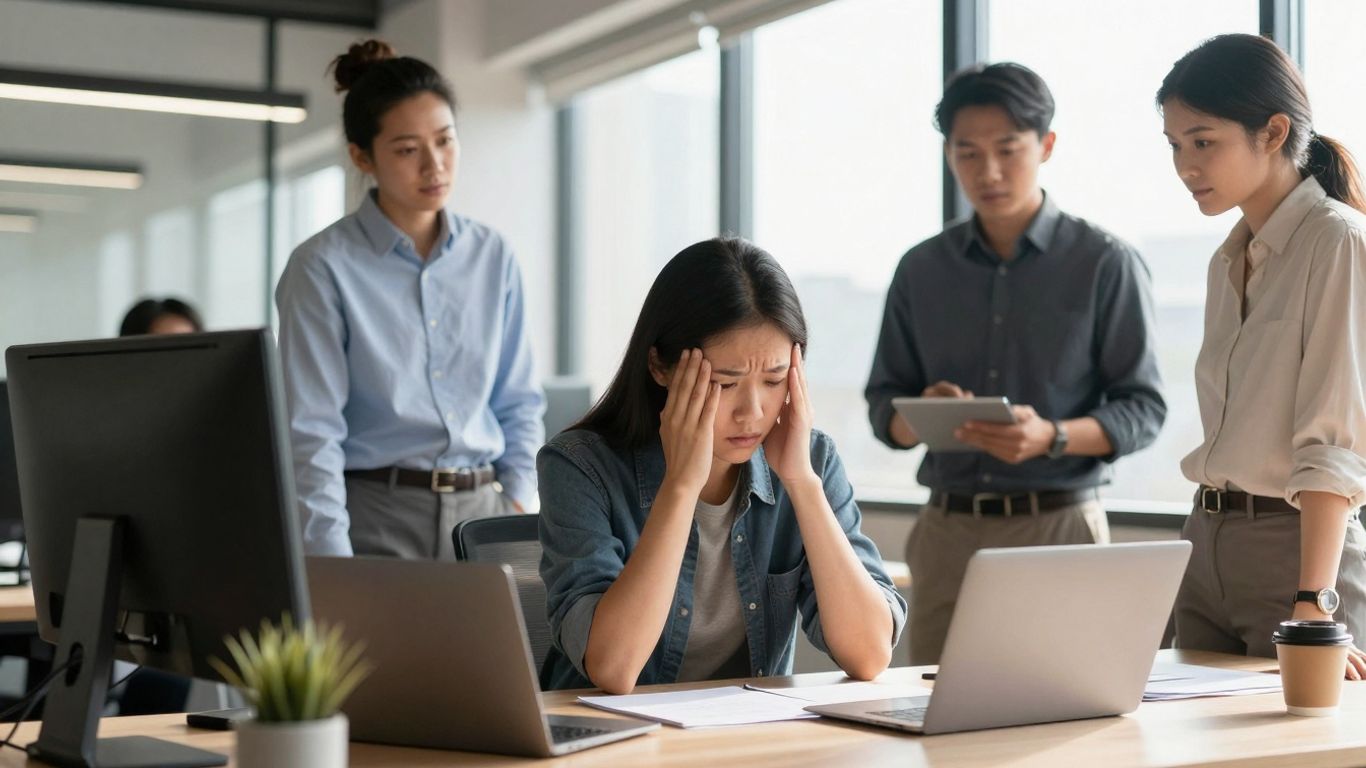 Office workers discussing workplace discrimination.
