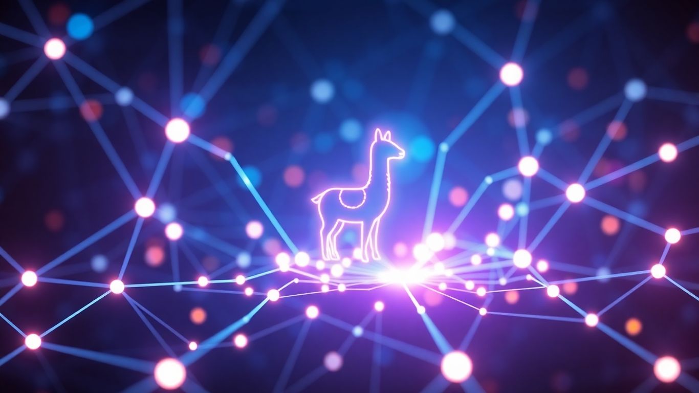 DeFi Llama logo with abstract digital streams and nodes.