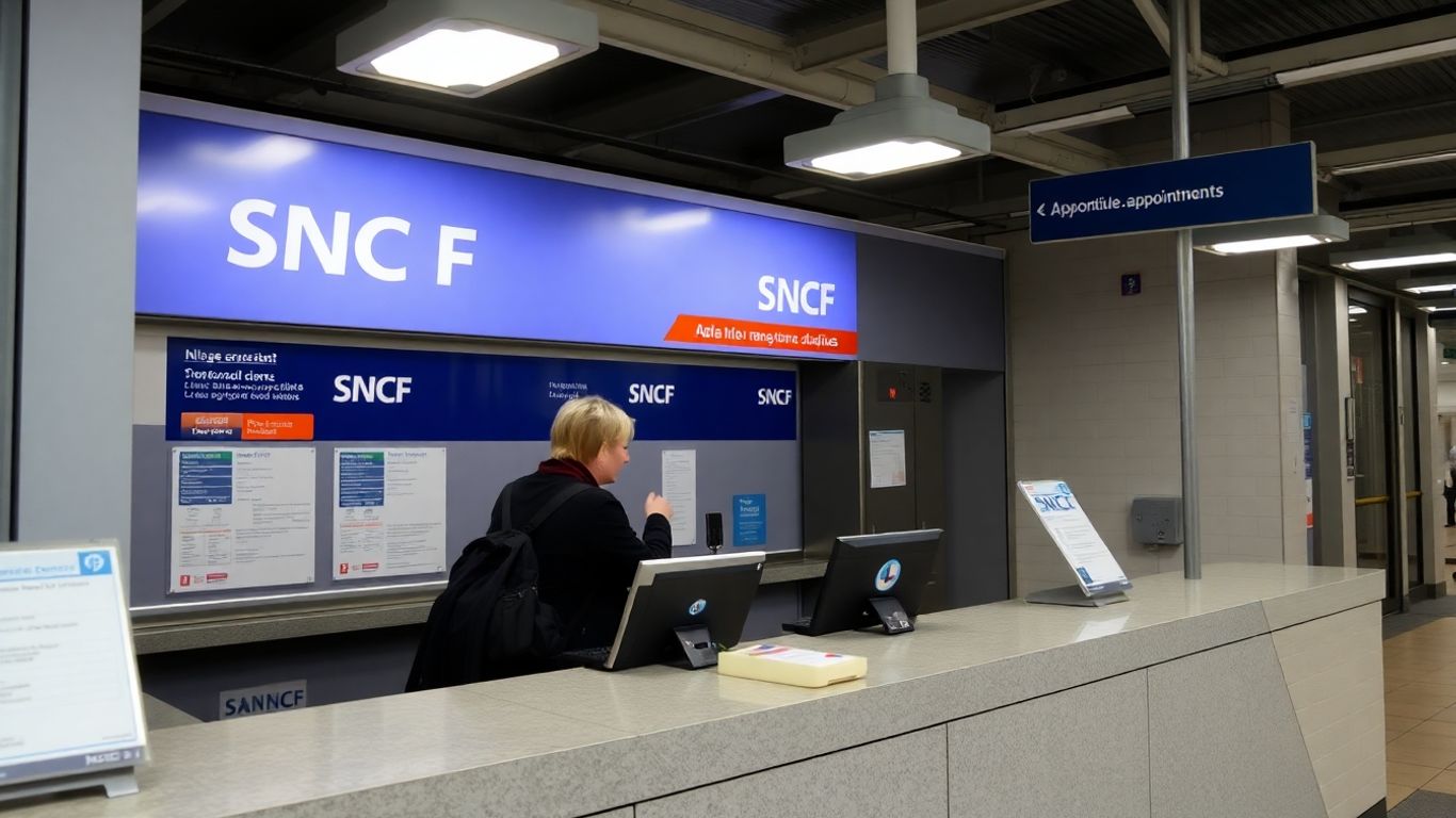 Guichet SNCF en gare, sur rendez-vous uniquement.