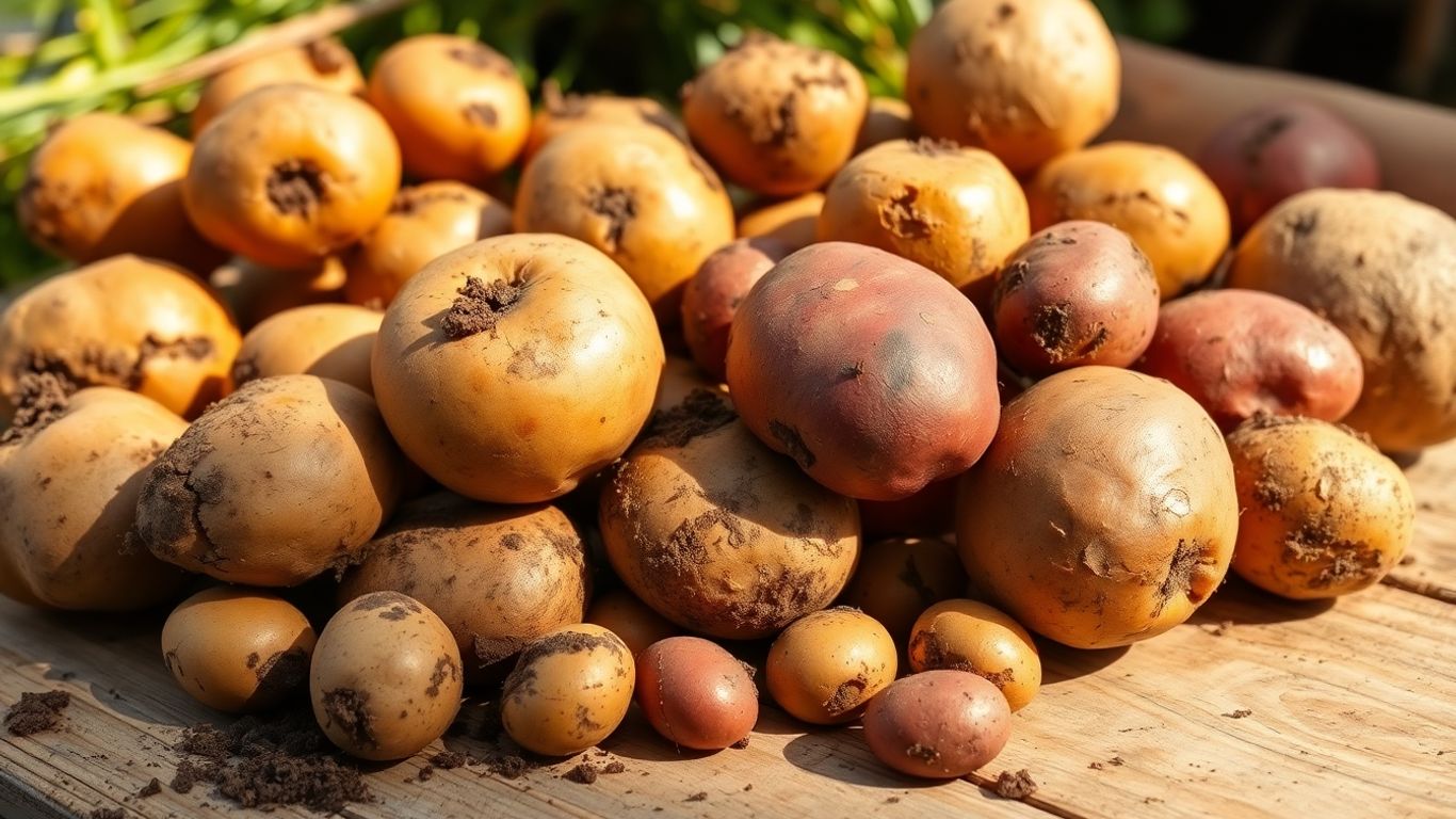 Biologische aardappelen op een rustieke houten achtergrond.
