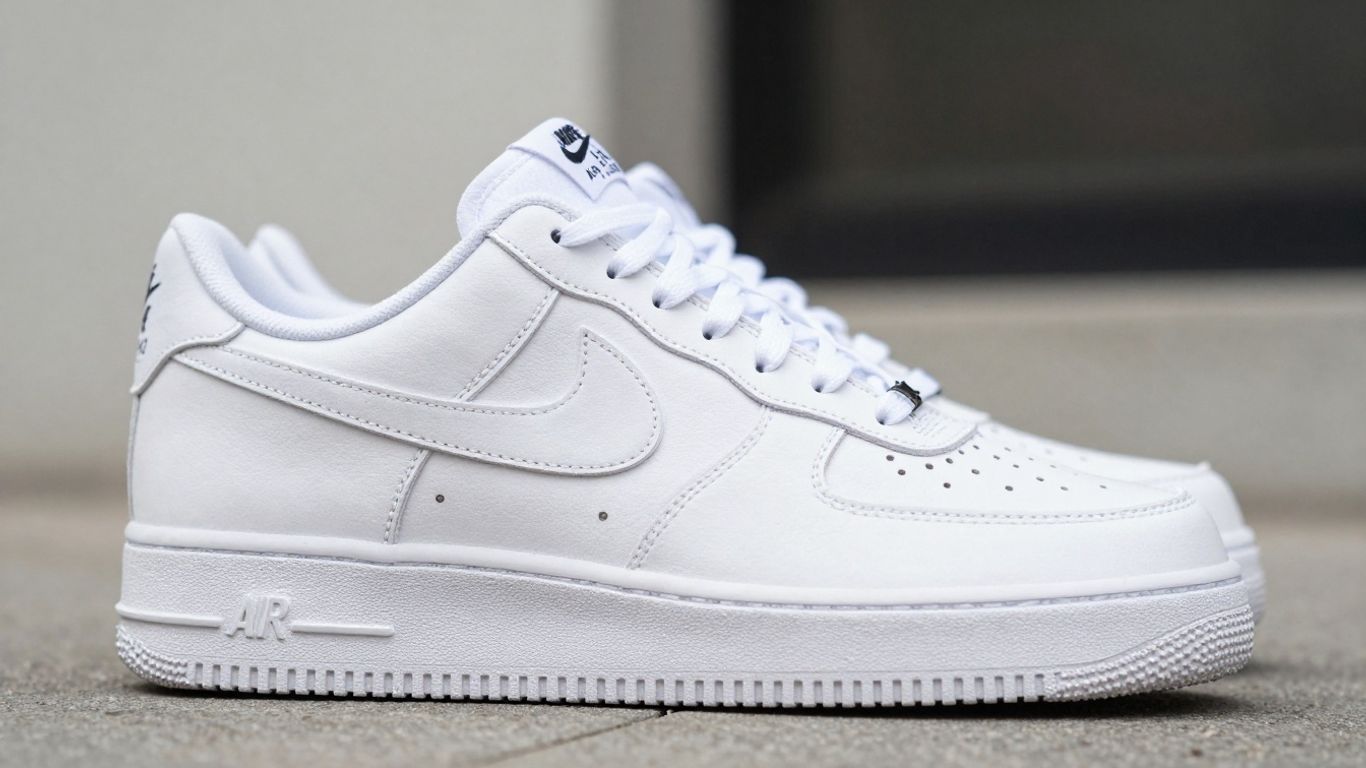Adidasi Nike Air Force 1 albi, detaliu.
