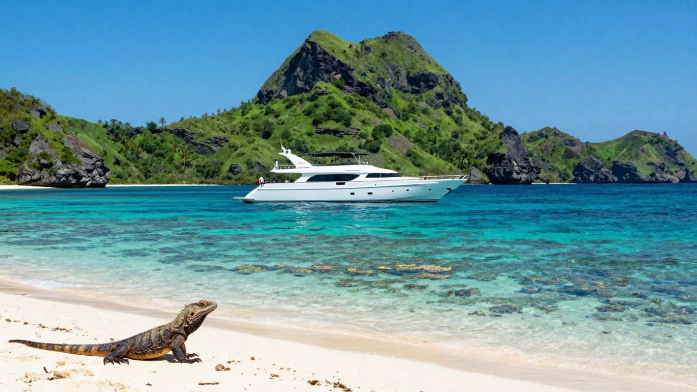 Sailing yacht charter in Komodo with wildlife and islands.