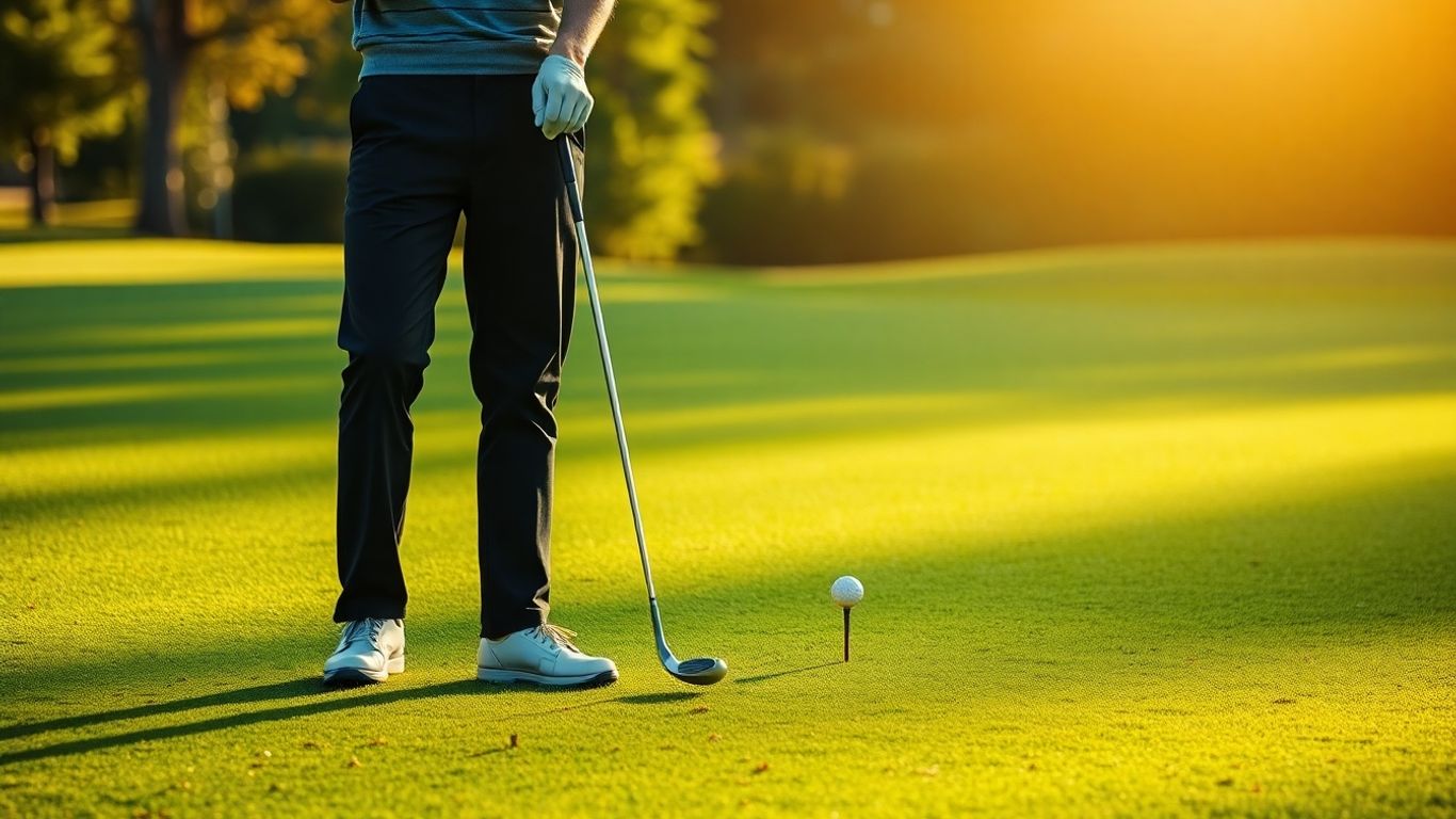 Golfer in deep focus on a peaceful golf course.