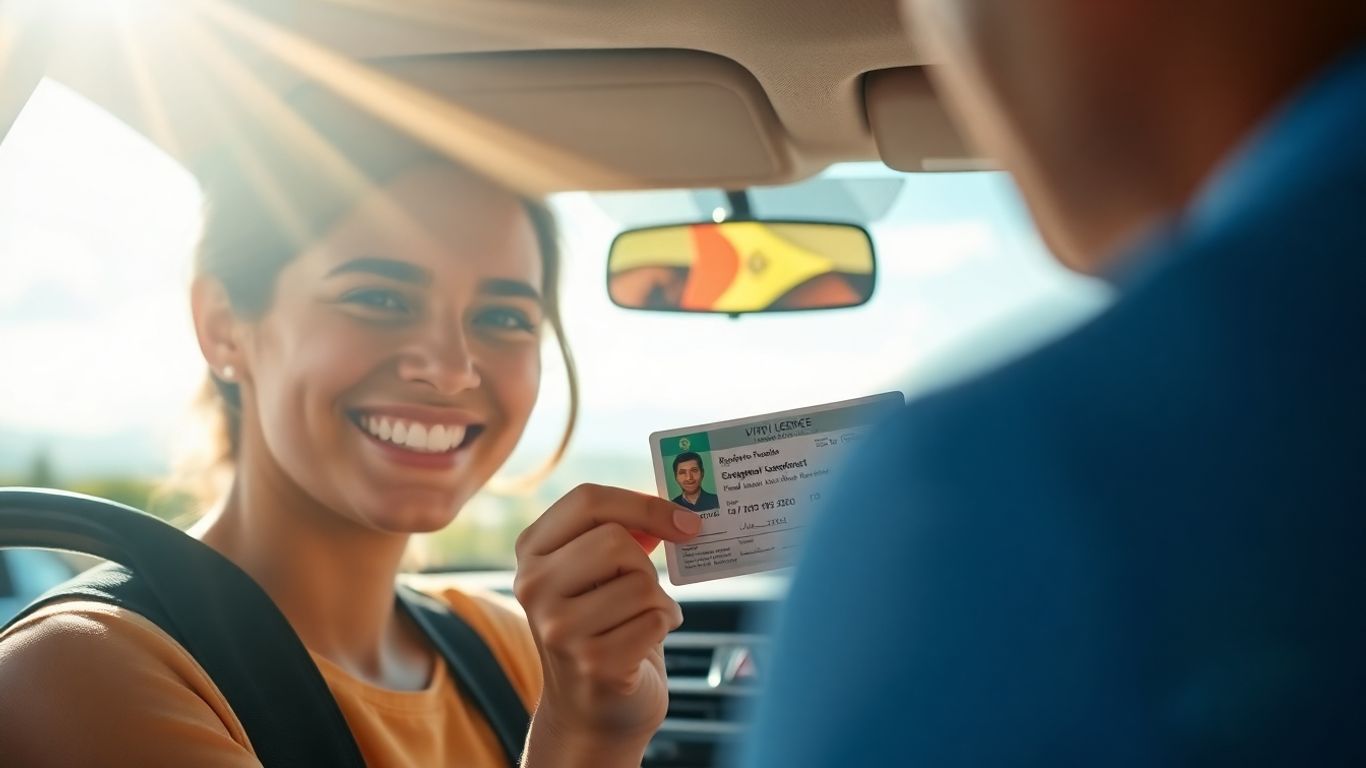 Pessoa feliz recebendo carteira de motorista em Roraima.