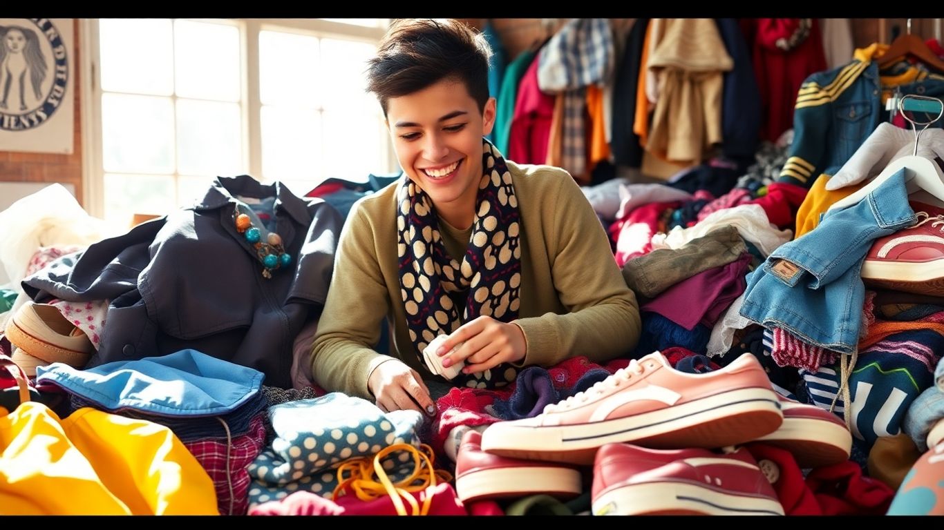 Teen reselling thrifted vintage clothing and accessories.