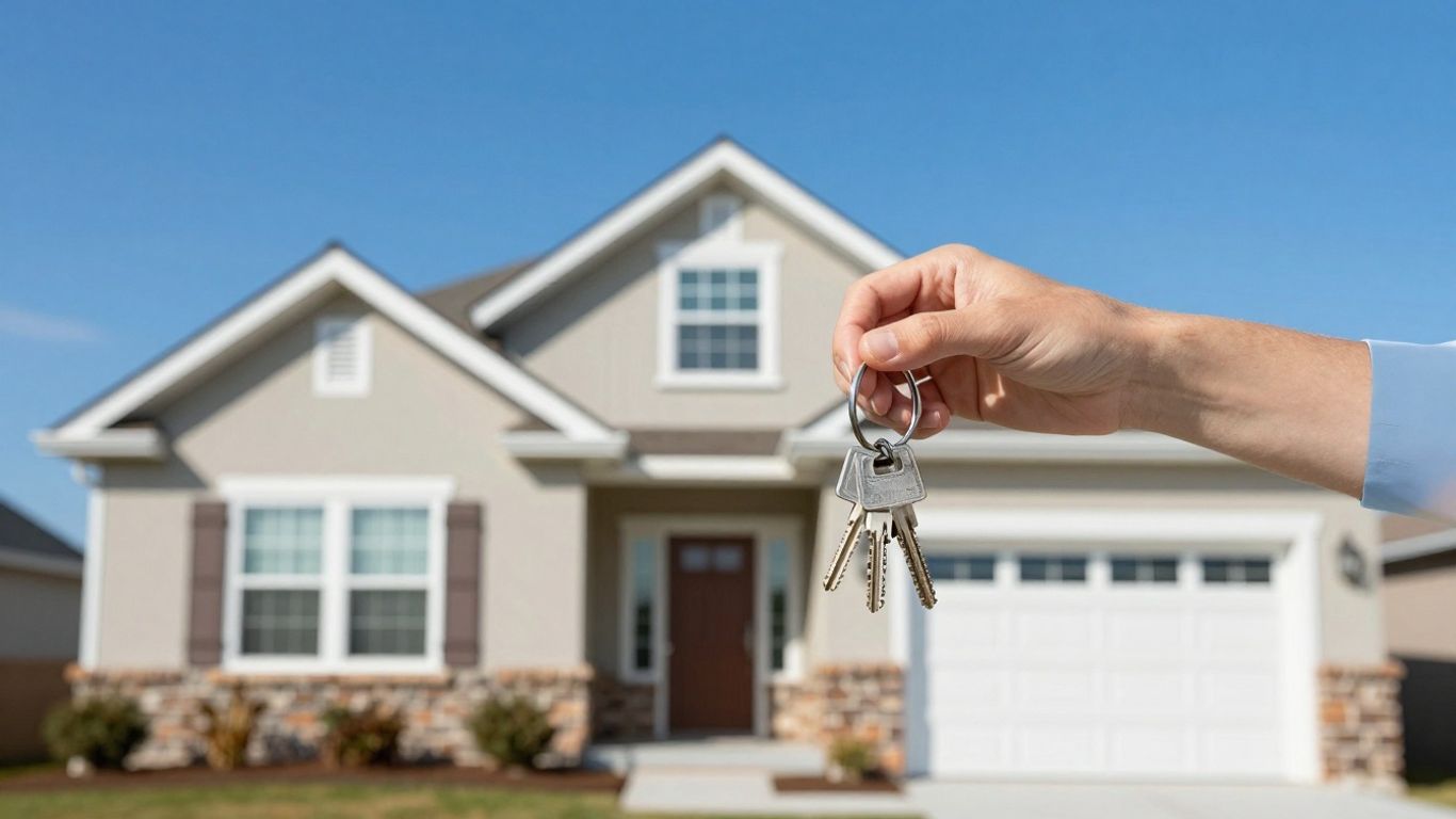 Homeowner in front of house with keys