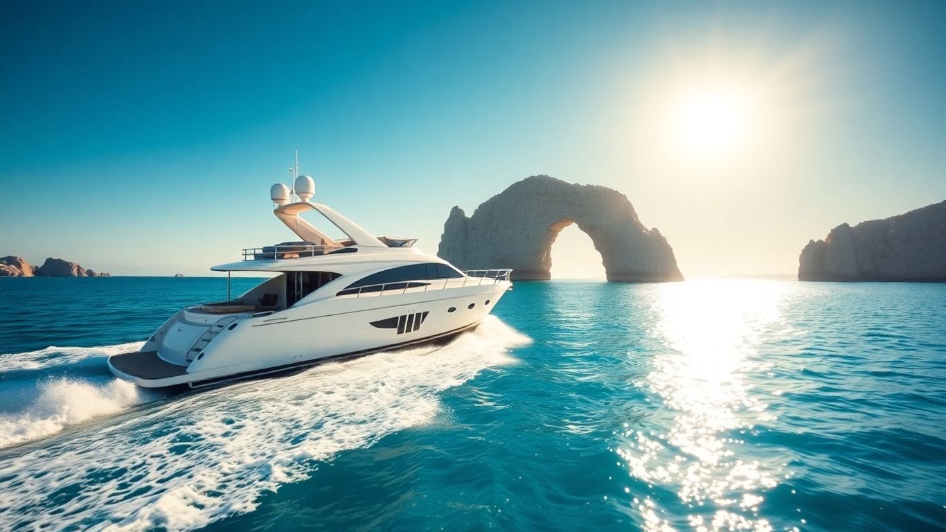 Luxury yacht sailing near Cabo Arch