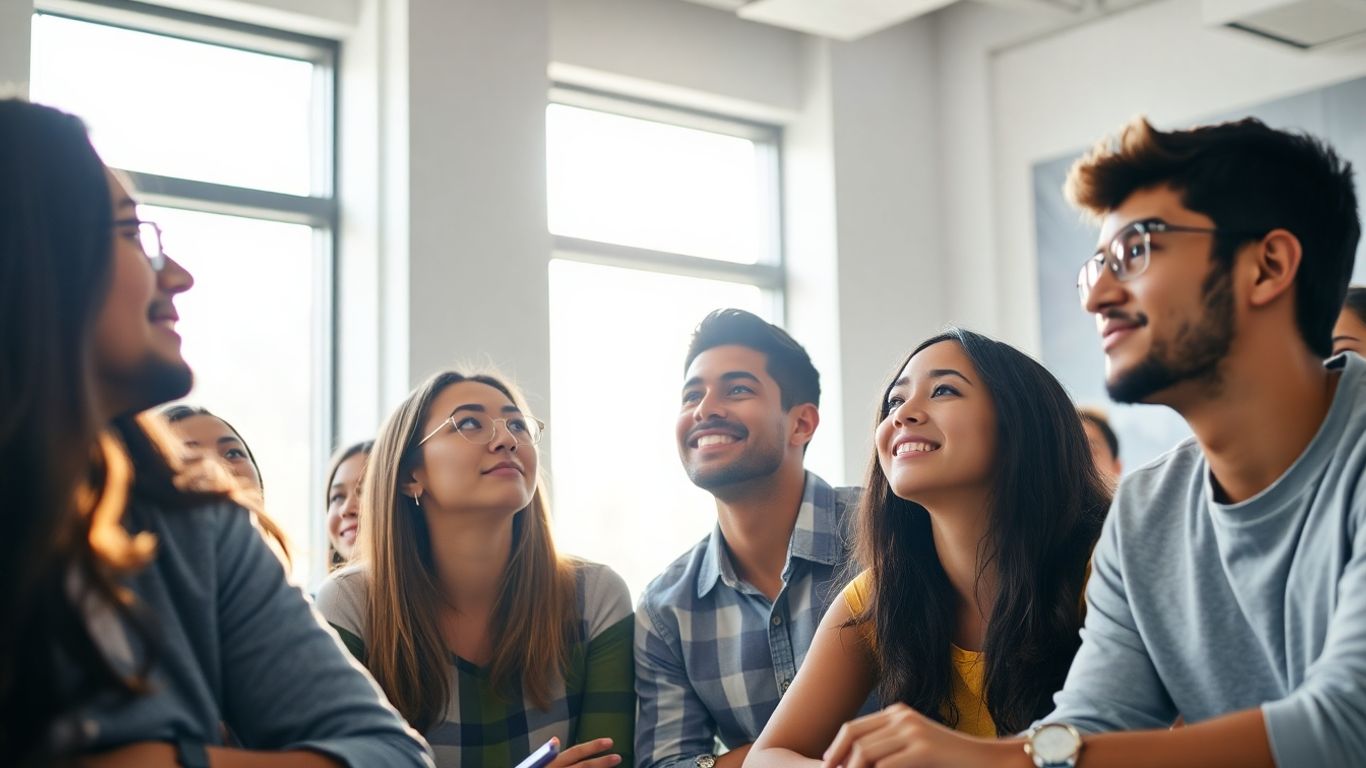 Students in an IELTS class learning together.