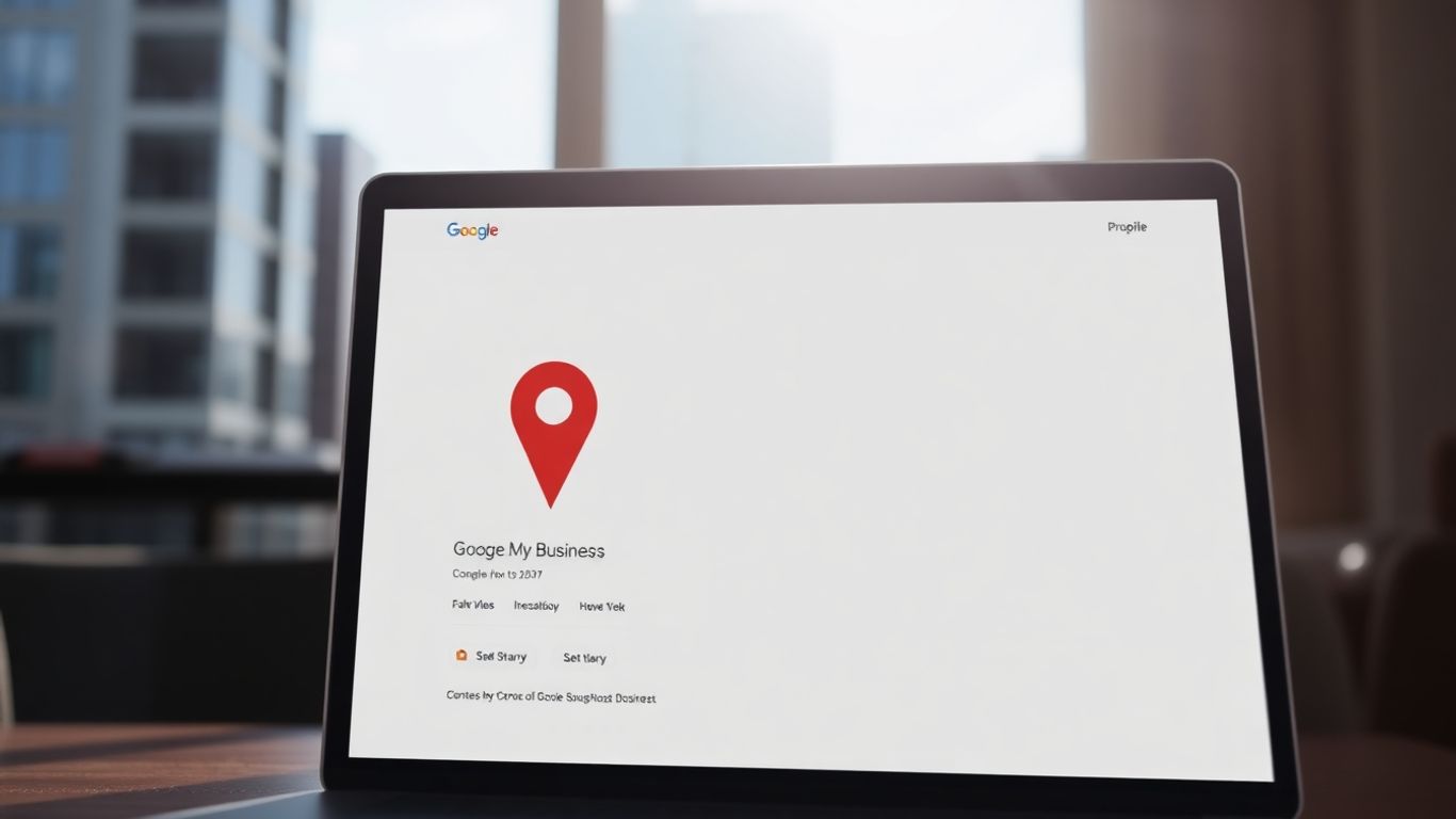 Google My Business profile on a laptop screen.