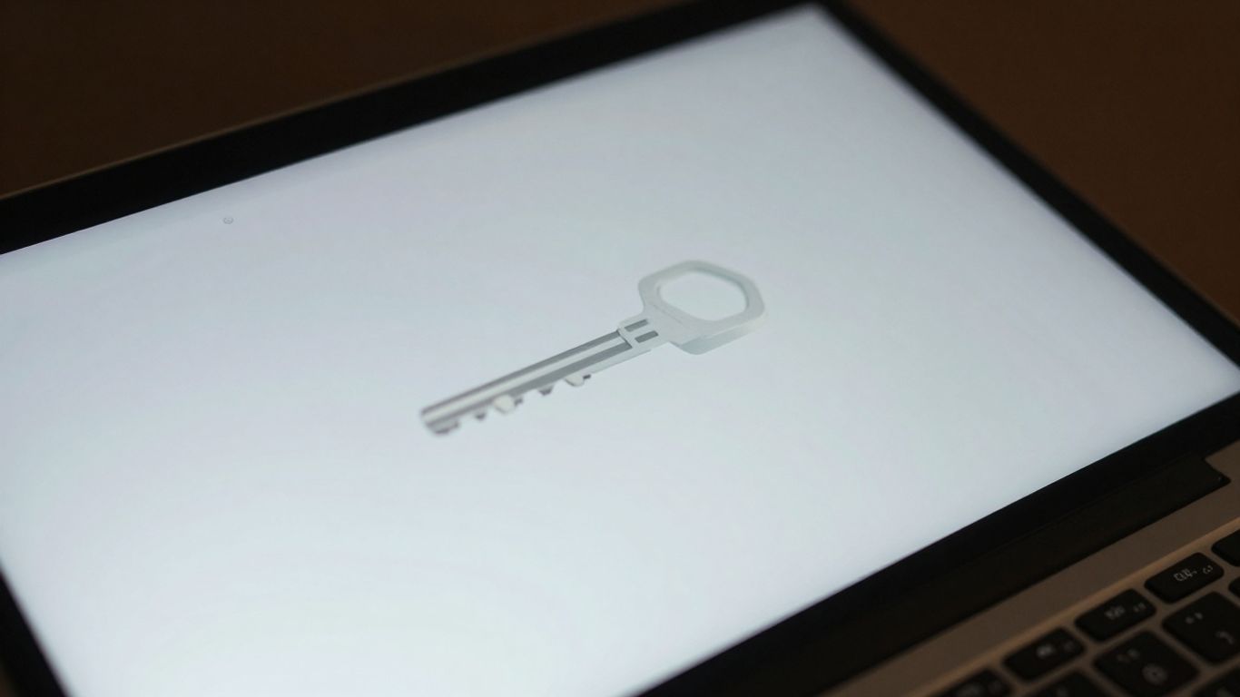 Digital product key on a laptop screen.