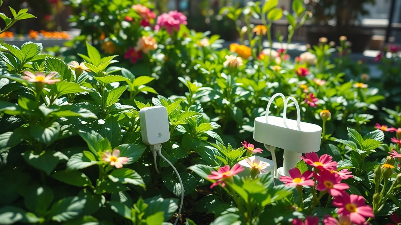 Technologie im städtischen Garten mit Sensoren und Automatisierung