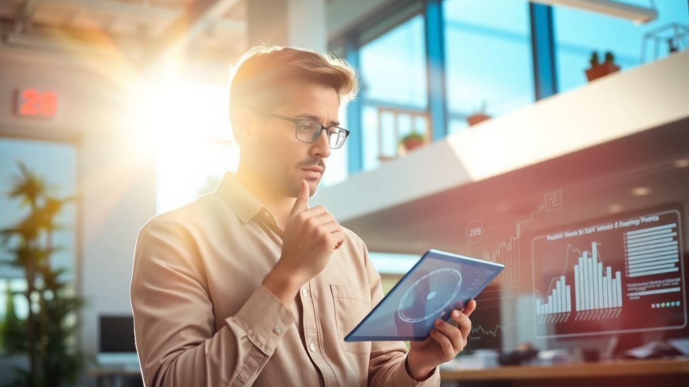 Persona analizando datos de marketing digital y crecimiento financiero.
