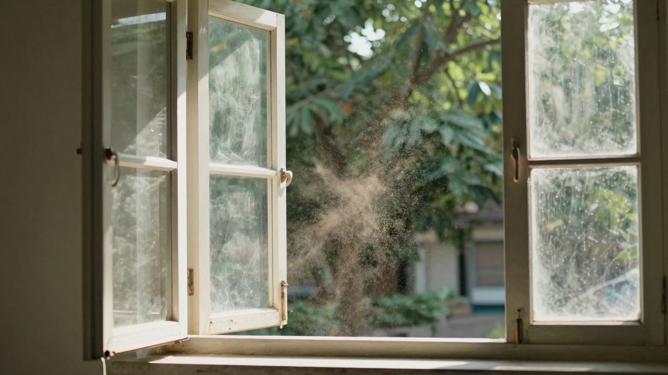 Renouvellement d'air dans une pièce avec fenêtres ouvertes.