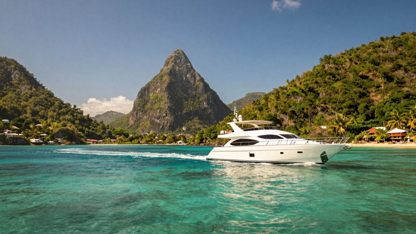 Luxury yacht sailing near St. Lucia's Pitons.